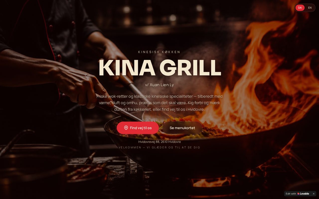 Skærmbillede af hjemmesiden Chinese Food Showcase med retter og takeaway