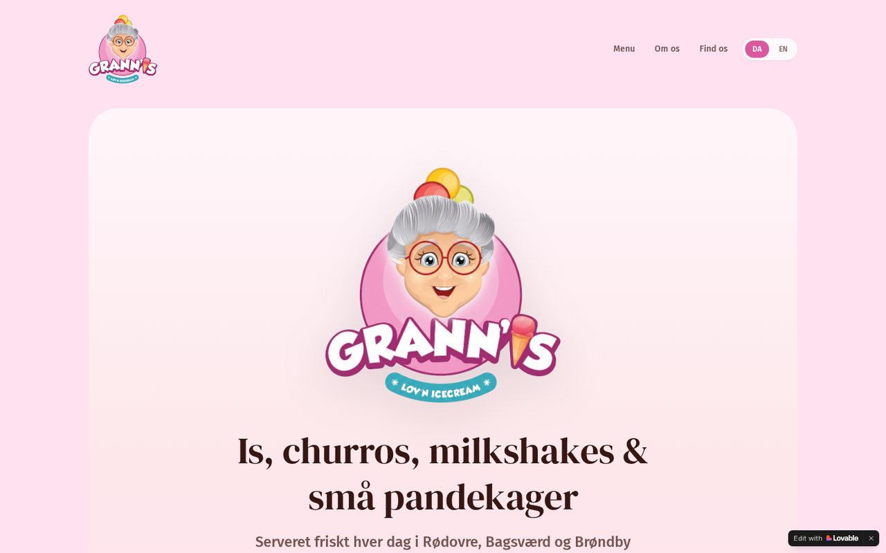 Skærmbillede af hjemmesiden for bageriet Granny's Sweet Treats med kager